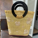 Yellow Daisy Straw Bucket Bag with Flower Embroidery & Horn Handle