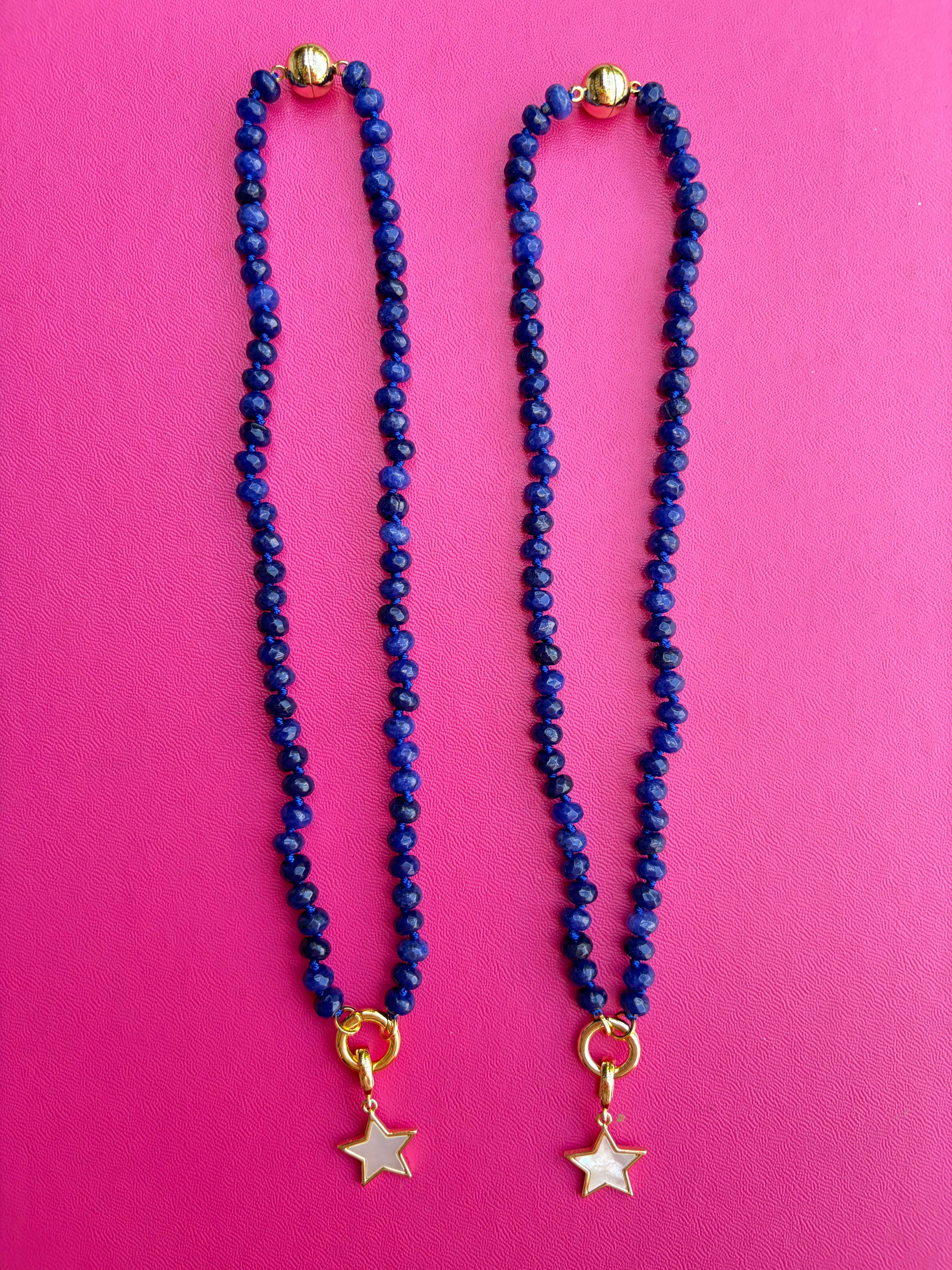 Blue Beaded Necklace with Star Charm