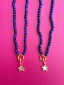 Blue Beaded Necklace with Star Charm