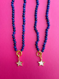 Blue Beaded Necklace with Star Charm