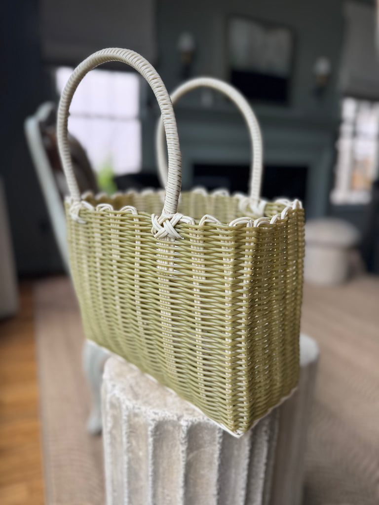 Olive Basket Weave Shoulder Bag