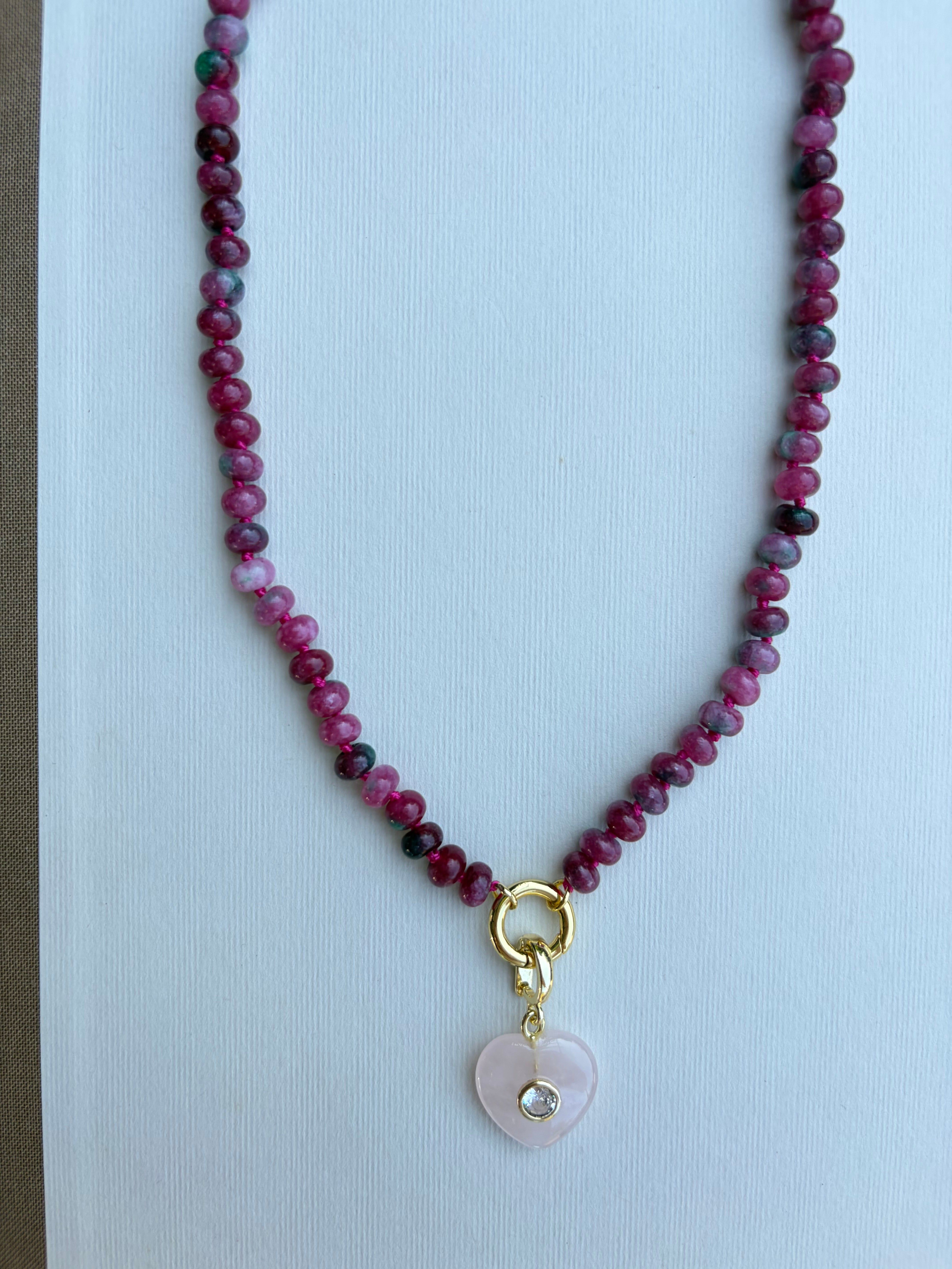 Raspberry Bead with Pink Stone Charm