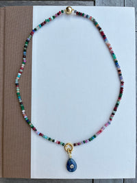 Multicolor Mini Beads with Sapphire Stone Charm
