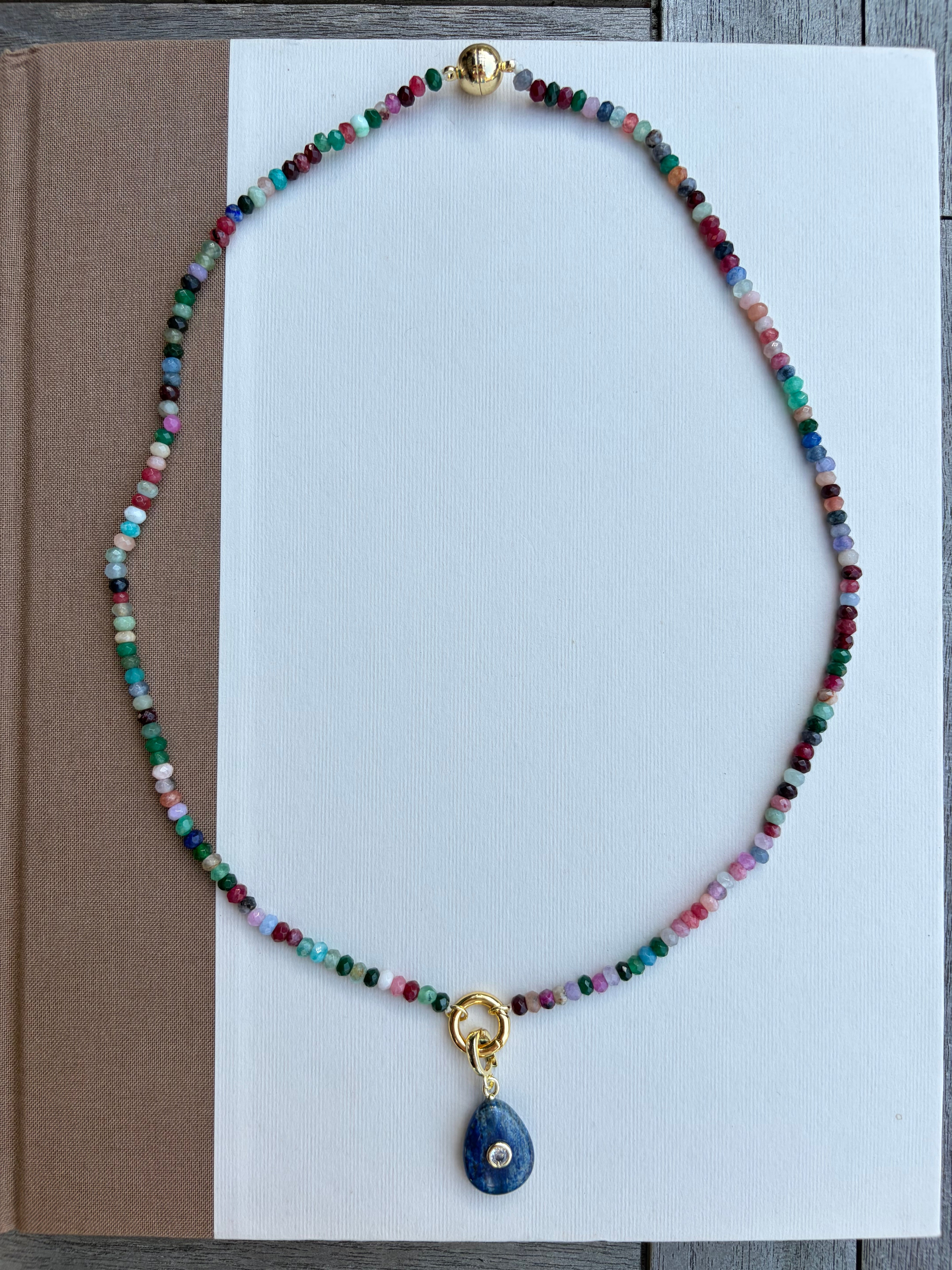 Multicolor Mini Beads with Sapphire Stone Charm