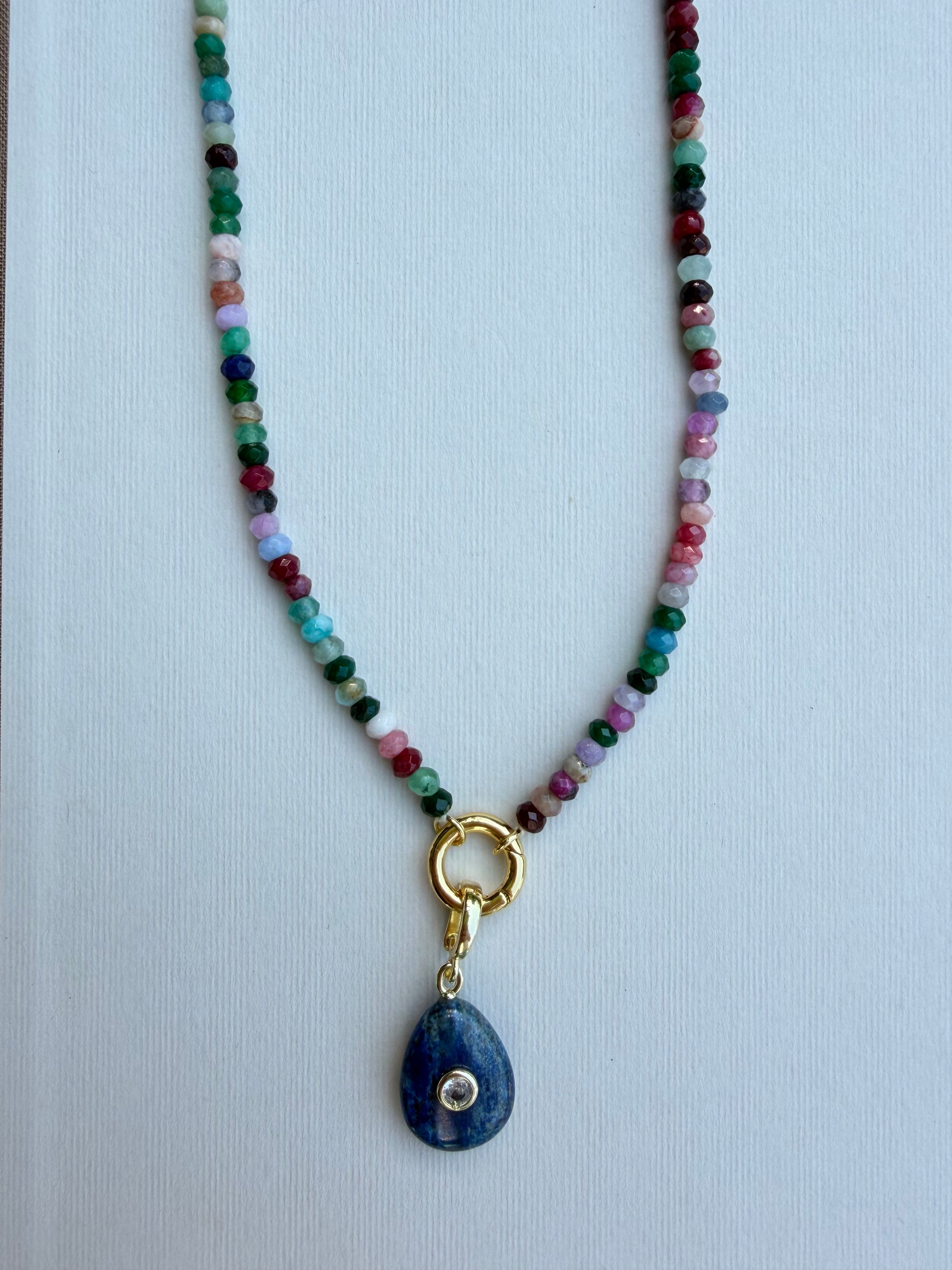 Multicolor Mini Beads with Sapphire Stone Charm