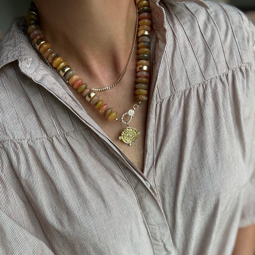 Pave Coin Stone Beaded Necklace
