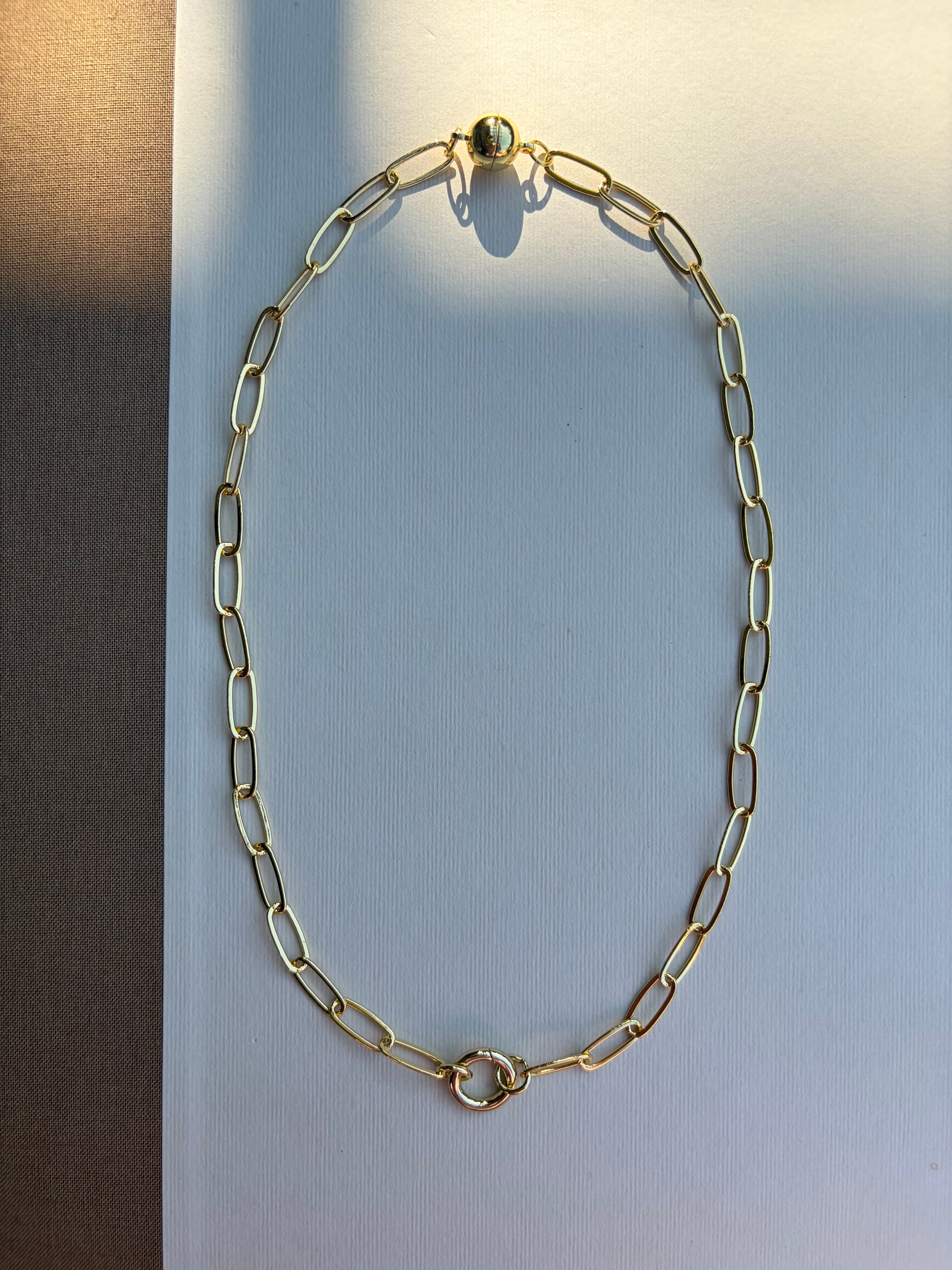 Gold Paperclip Necklace with Ring