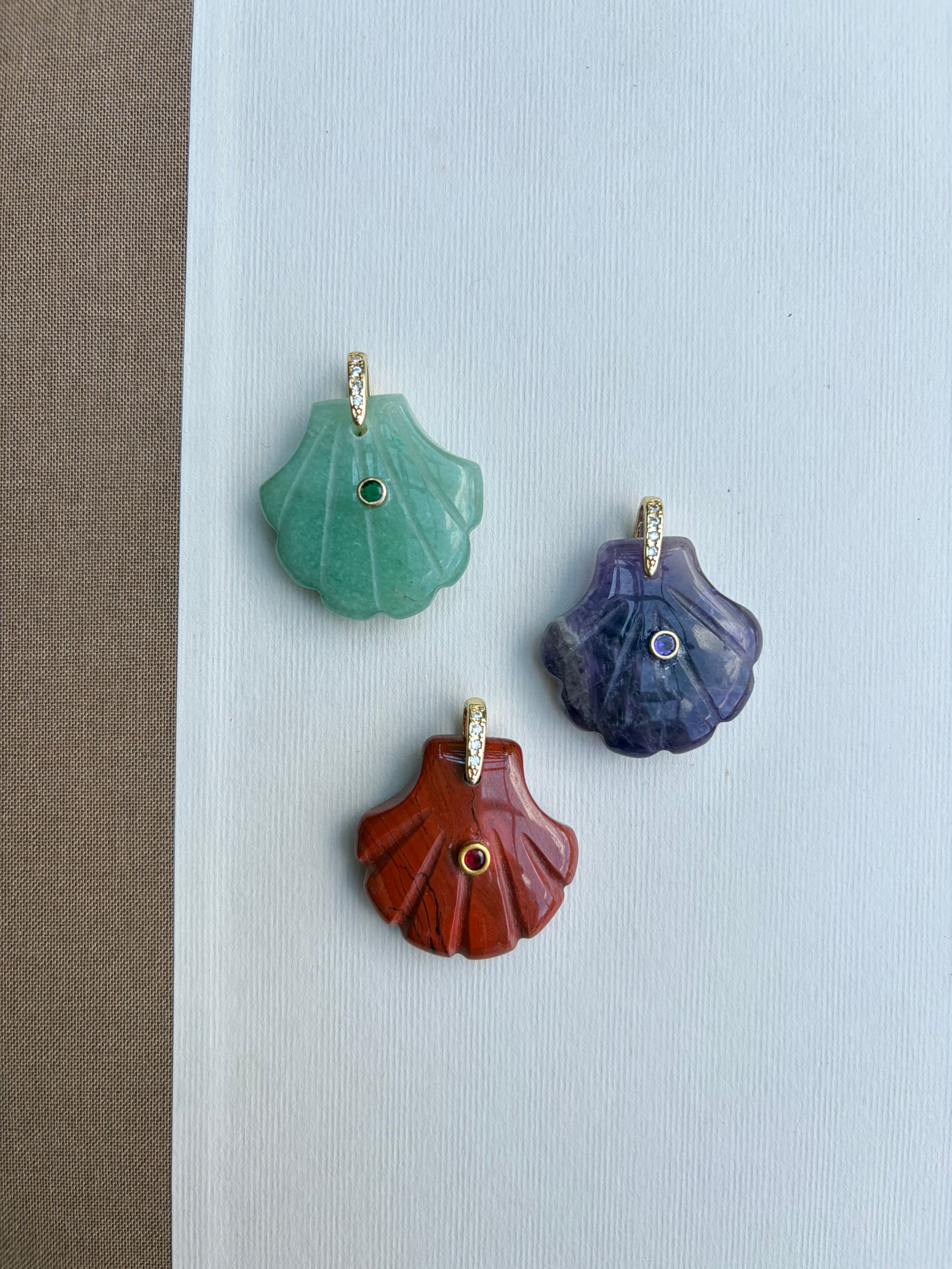 Scallop Shell Stone Charm with Gem