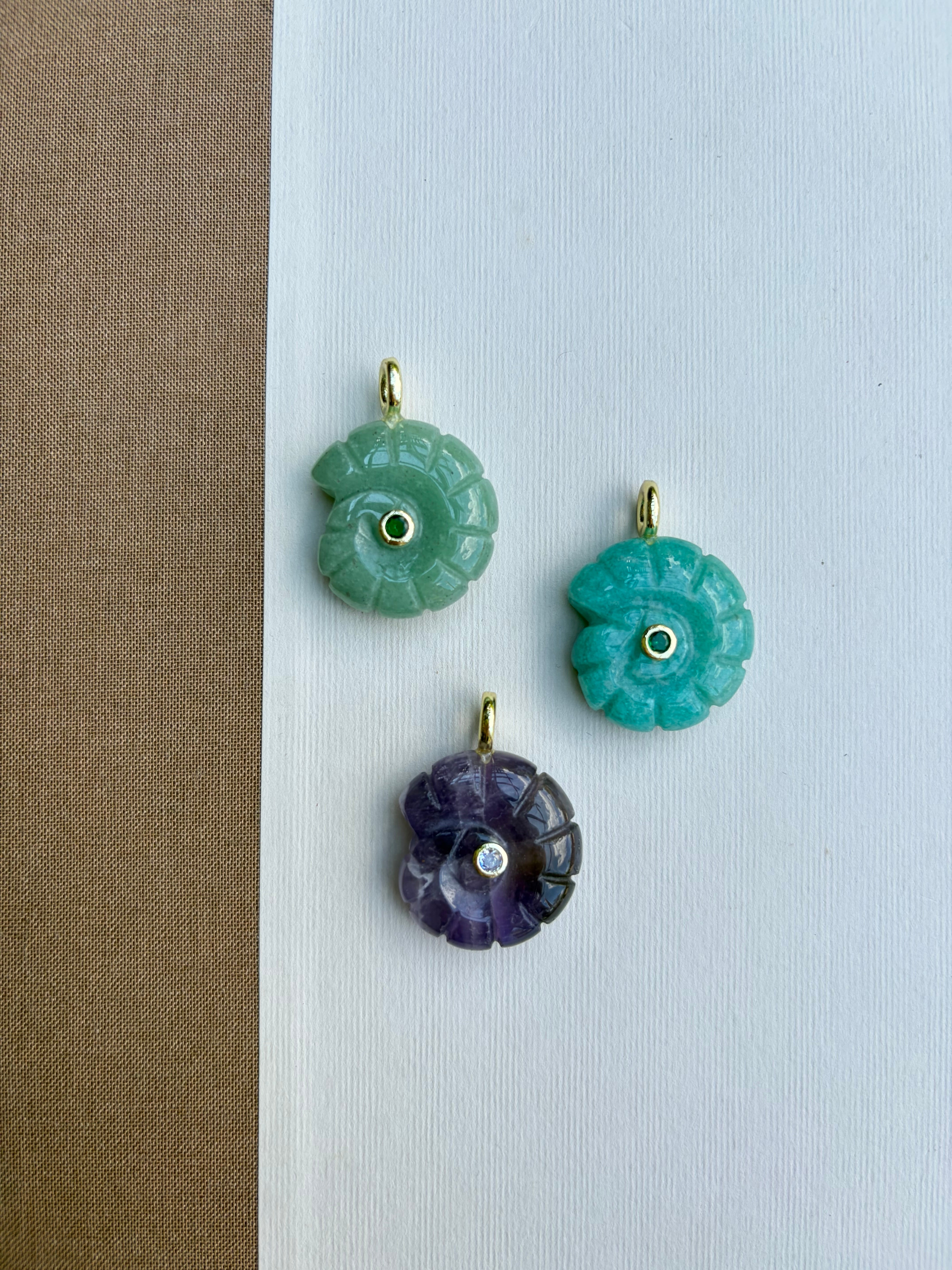 Spiral Shell Stone Charm with Gem