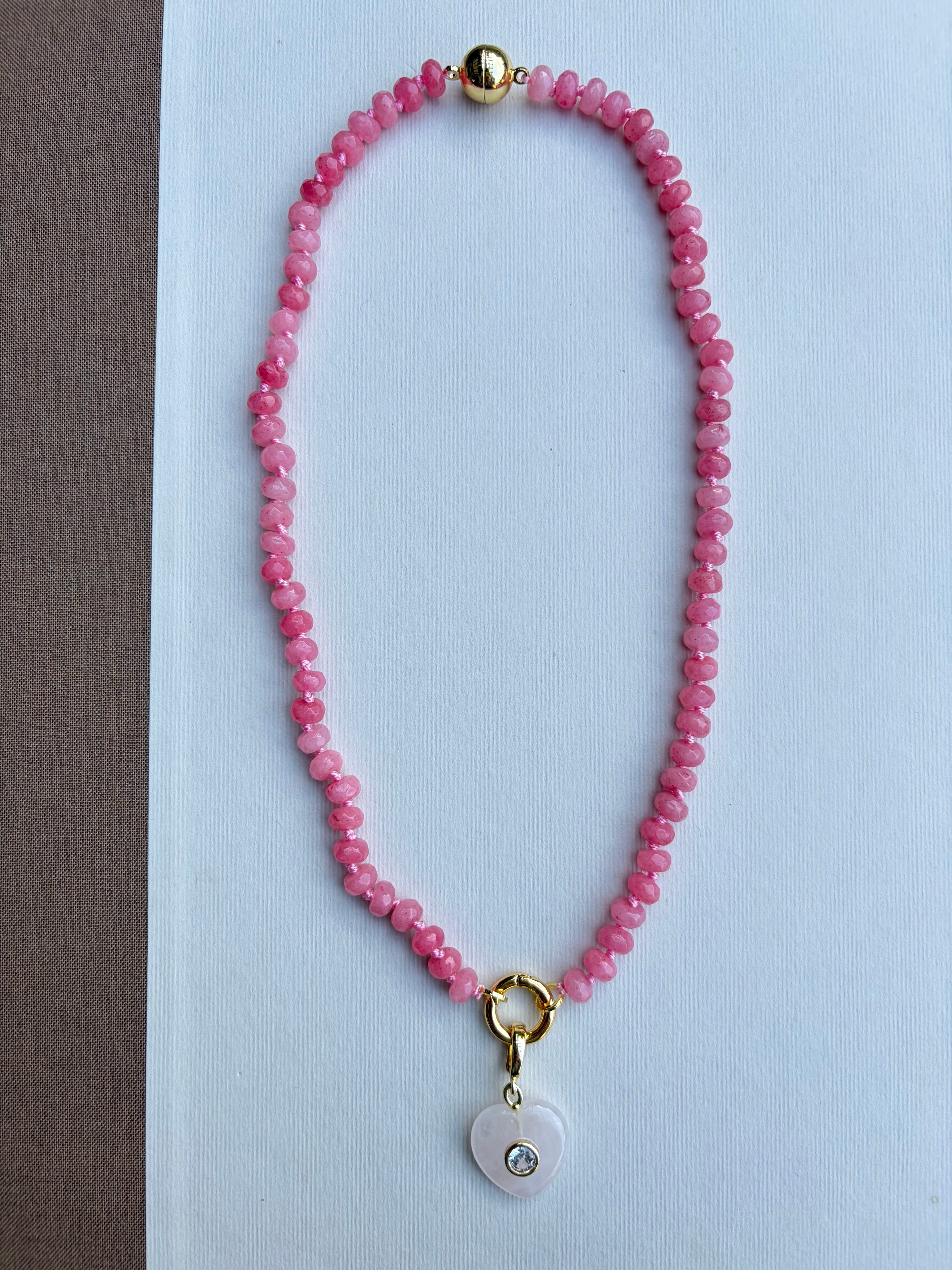 Pink Beads with Pink Stone Charm