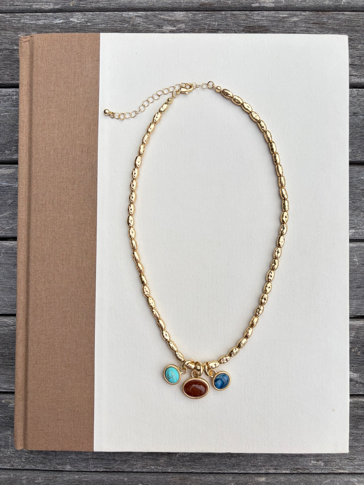 Triple Stone Charm Necklace