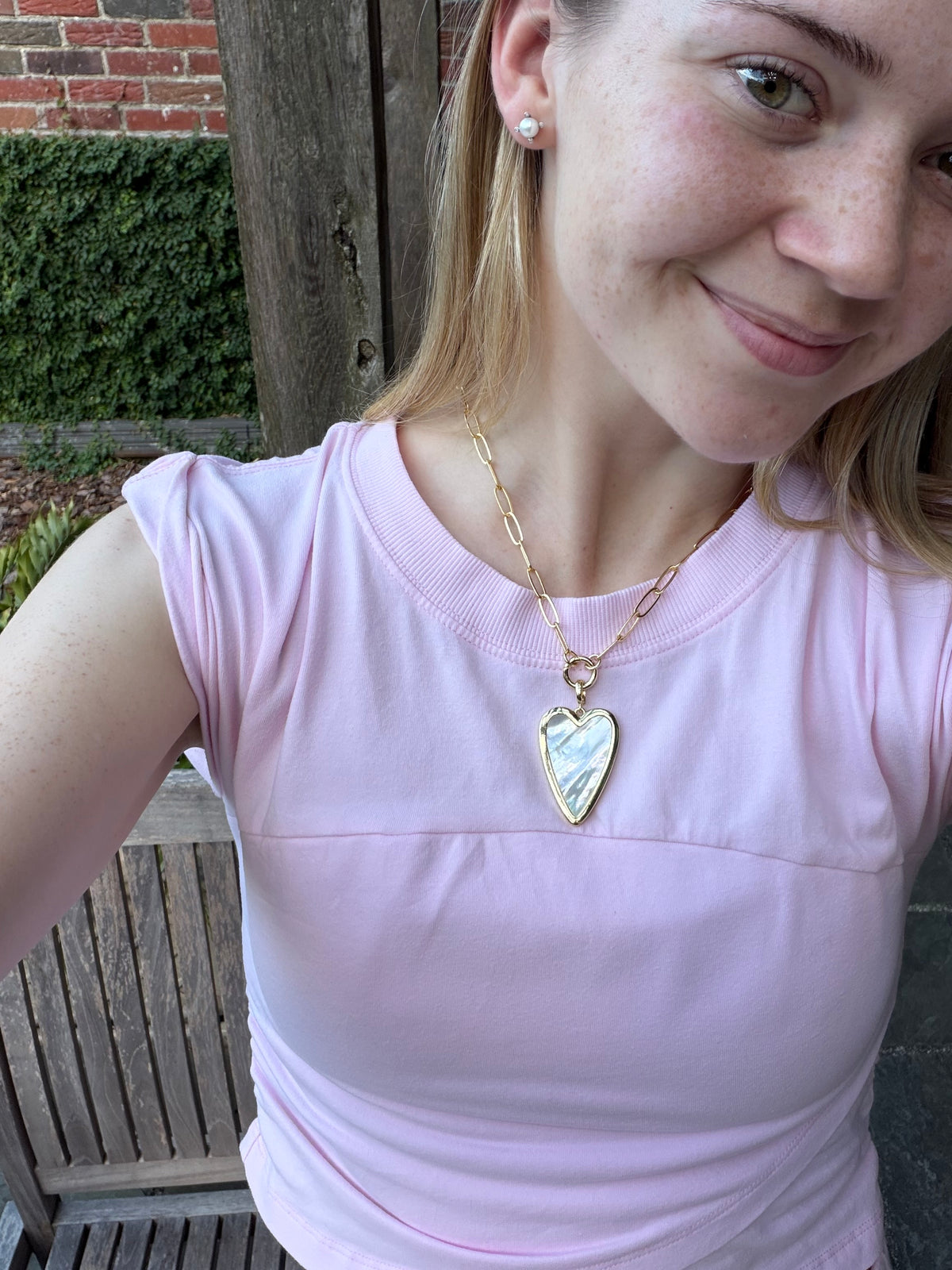 Gold Chain with Mother of Pearl Heart Charm