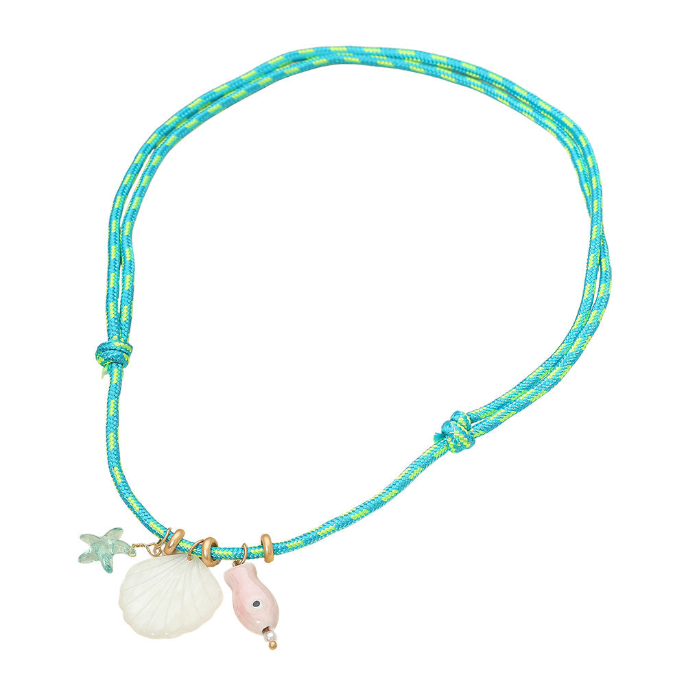 Starfish Seashell Fish Charm Adjustable Cord Necklace