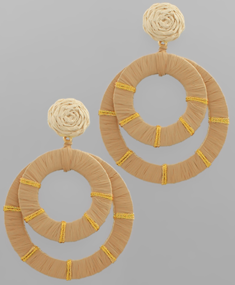 Double Raffia Wrapped Circle Earrings