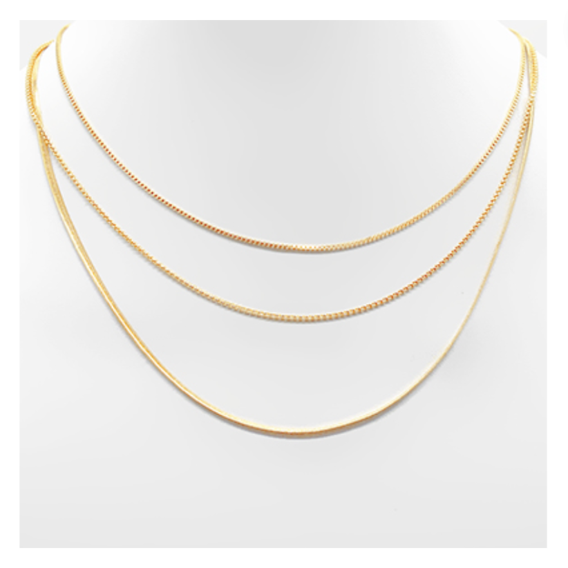 3 Row Layered Metal Chain Necklace