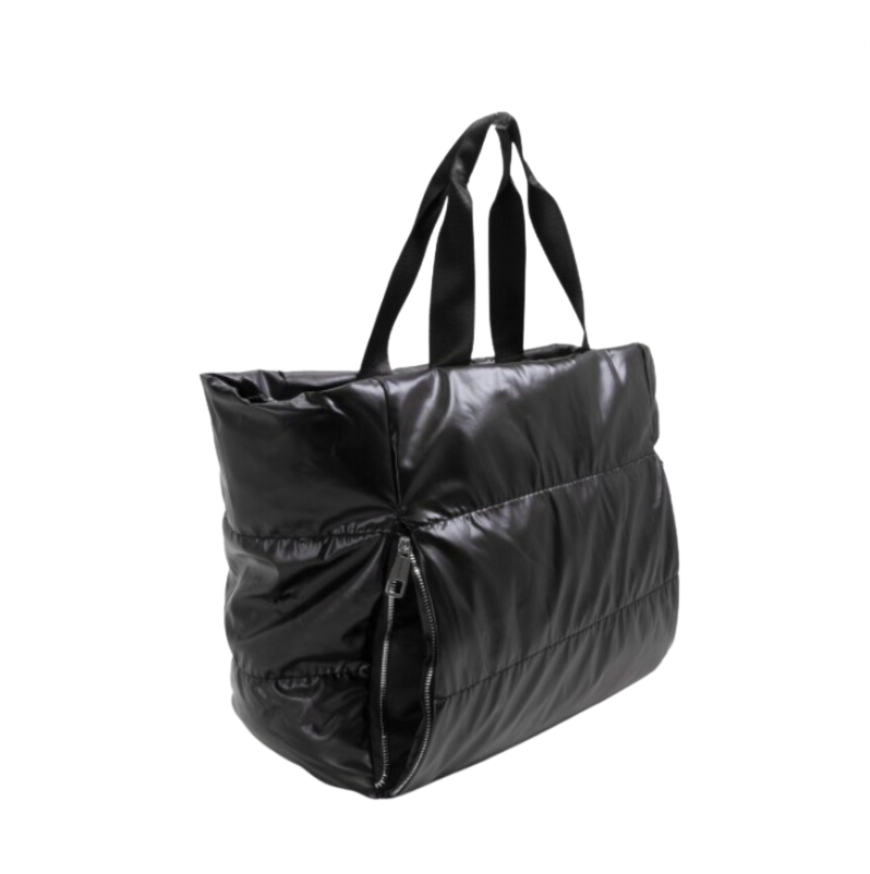 Soft Quilted Puffer Tote Bag With Front Side Zipper Pockets