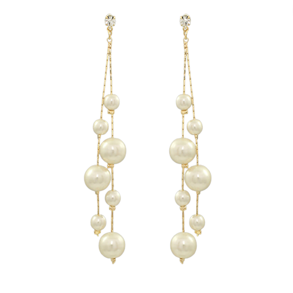 Round Pearl Link & Chain Drop Earrings
