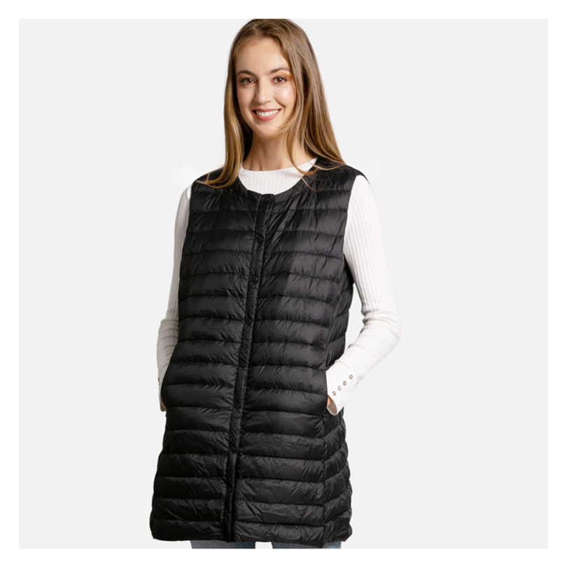 Solid Light Long Puffer Front Pockets Button Vest