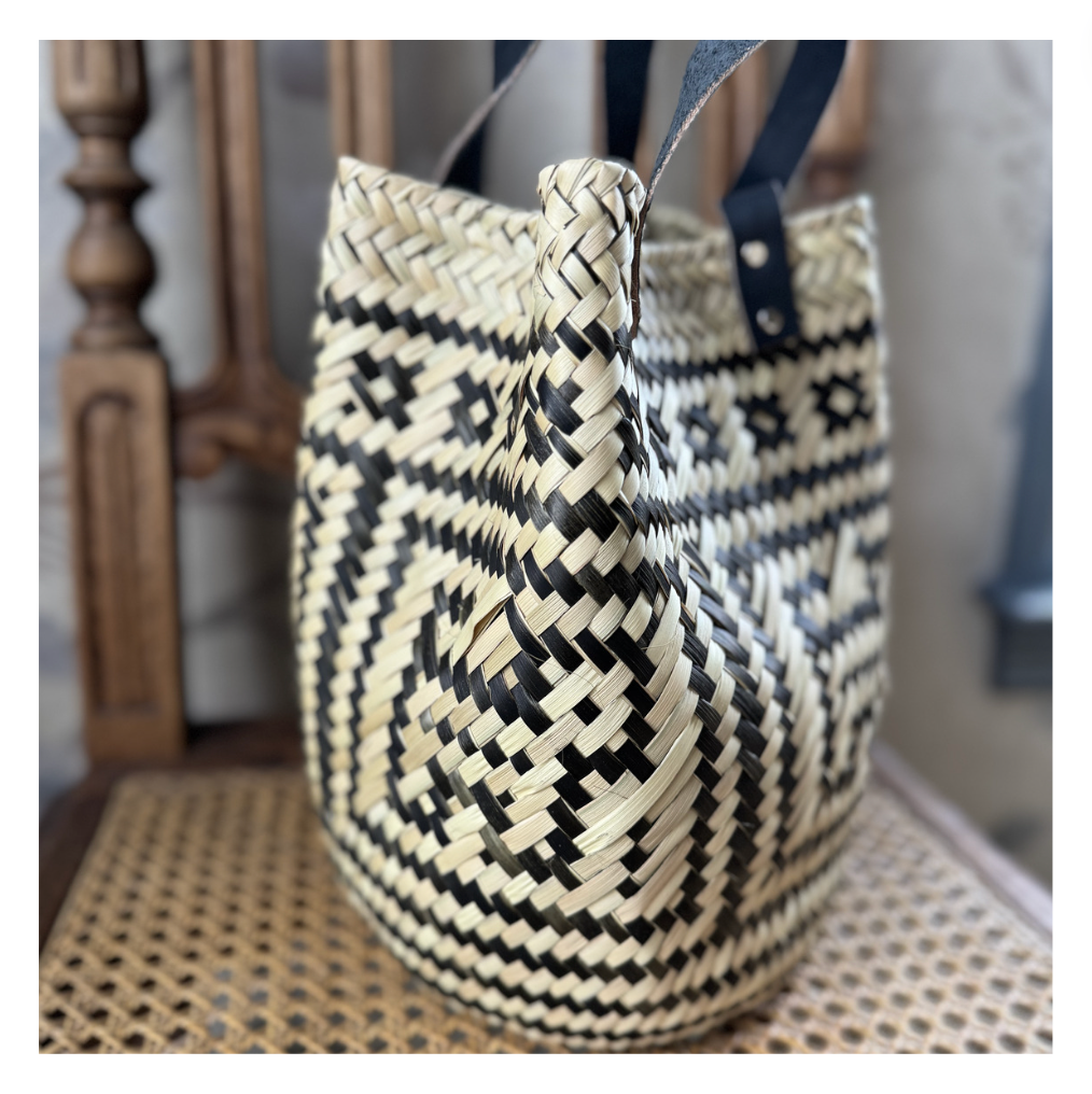 Medium Woven Straw Bucket Bag (Handmade)