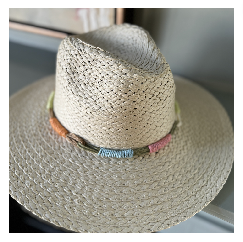 Tan Paper Hat with Raffia Color Rim