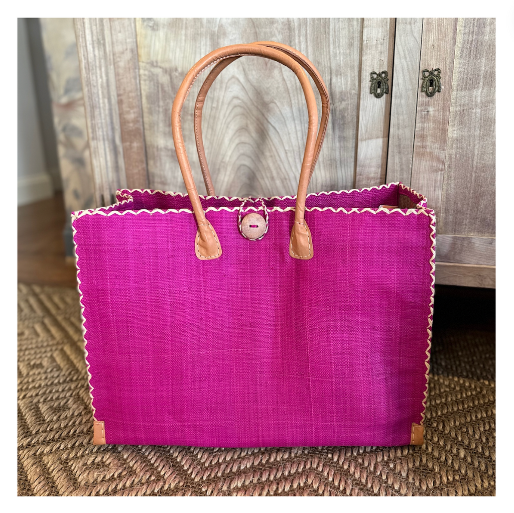 Zafran Pink Solid Straw Beach Bag with Plastic Liner
