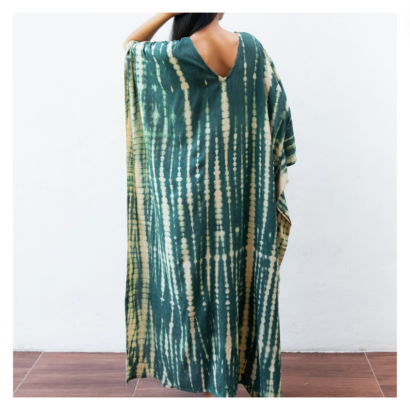 Tie Dye Kaftan Dress (Green Cream) *Handmade!
