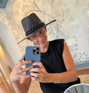 BLACK Straw Hat with Black Bead Accessory