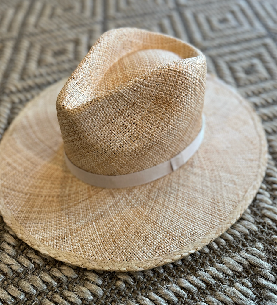 Simple Straw Hat with Small Ribbon Band on Brim