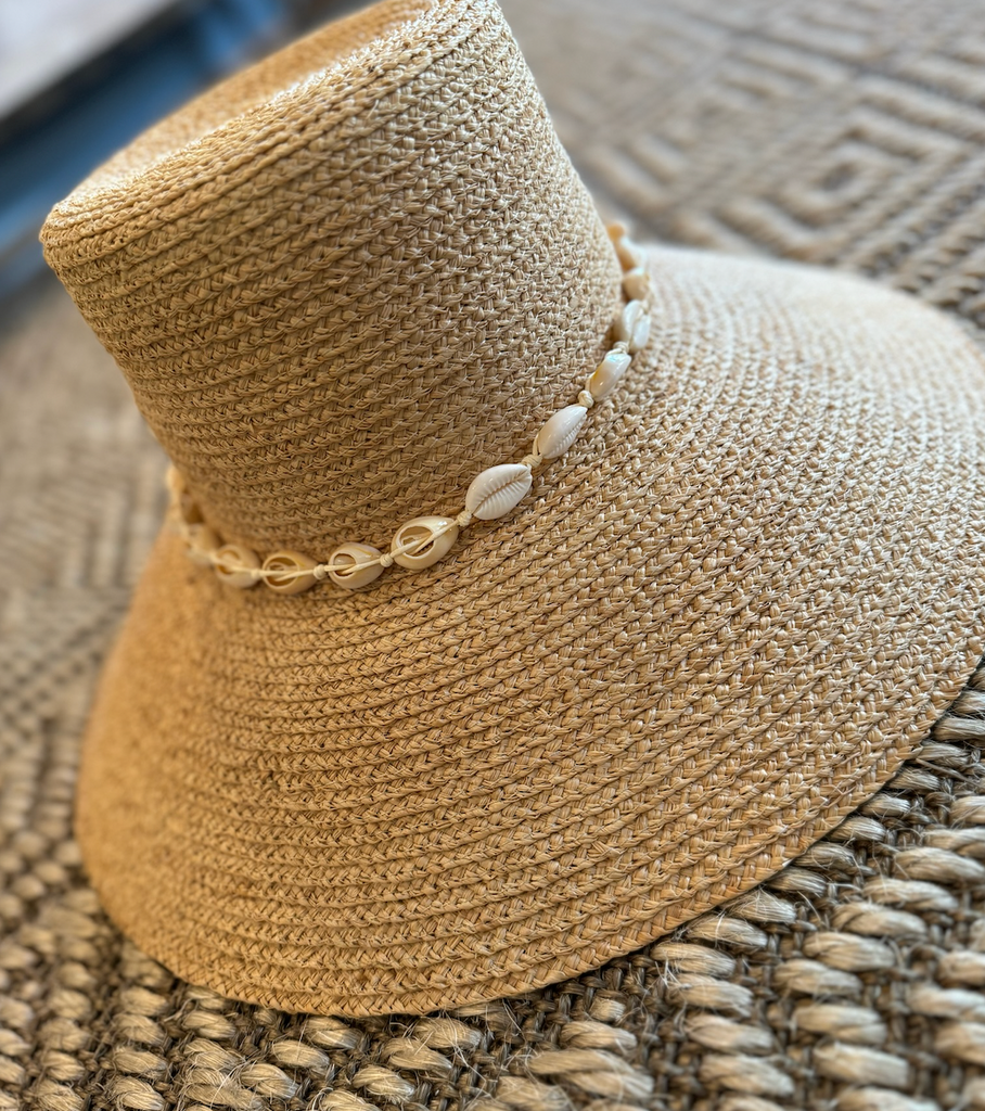 Straw Bucket Hat with Shell Accessory