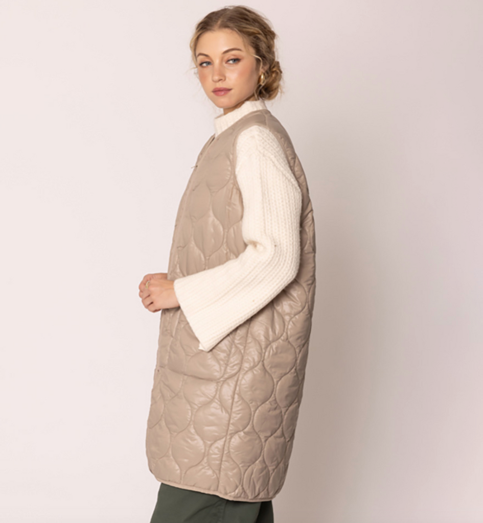 Solid Quilted Long Vest