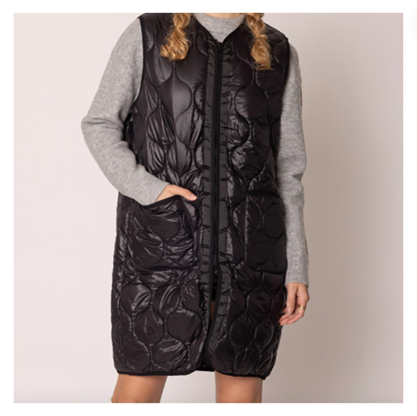 Solid Quilted Long Vest