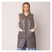 Solid Quilted Long Vest (Gray)