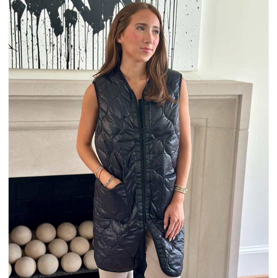 Solid Quilted Long Vest