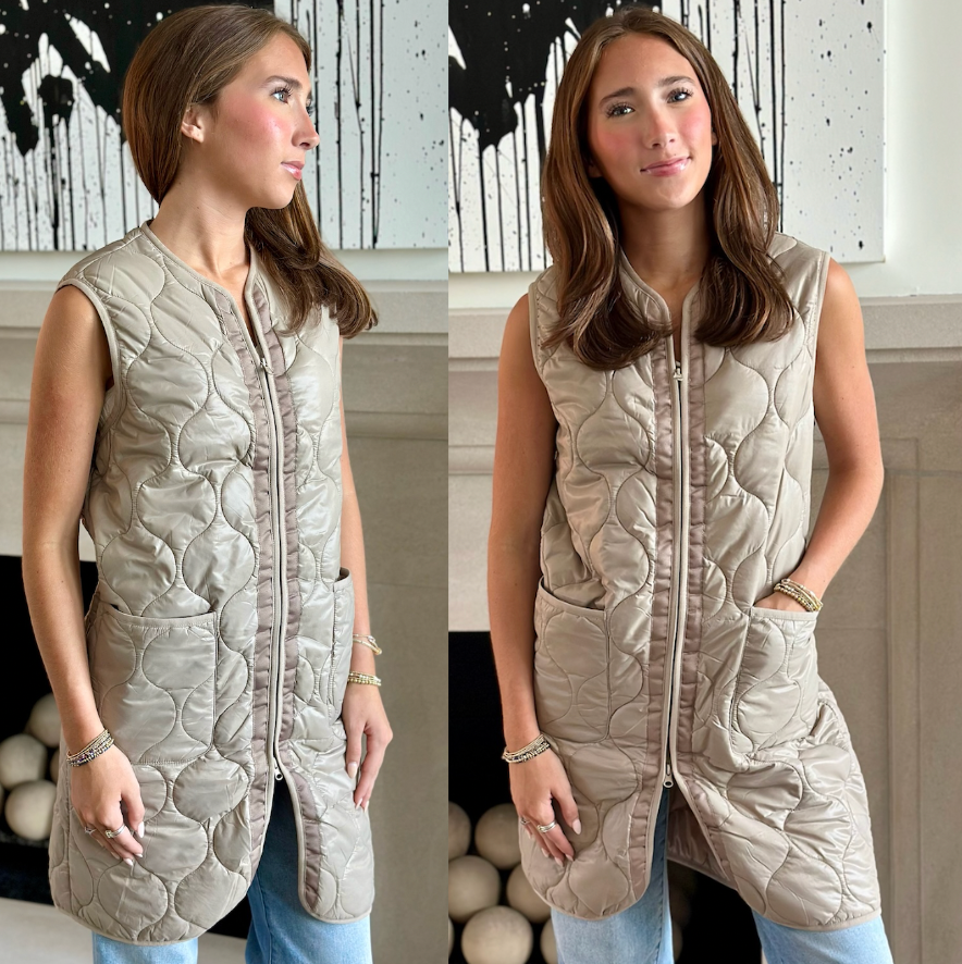 Solid Quilted Long Vest