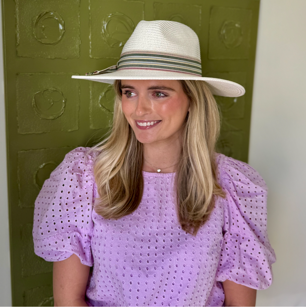 White Safari Hat with Ribbon Detail