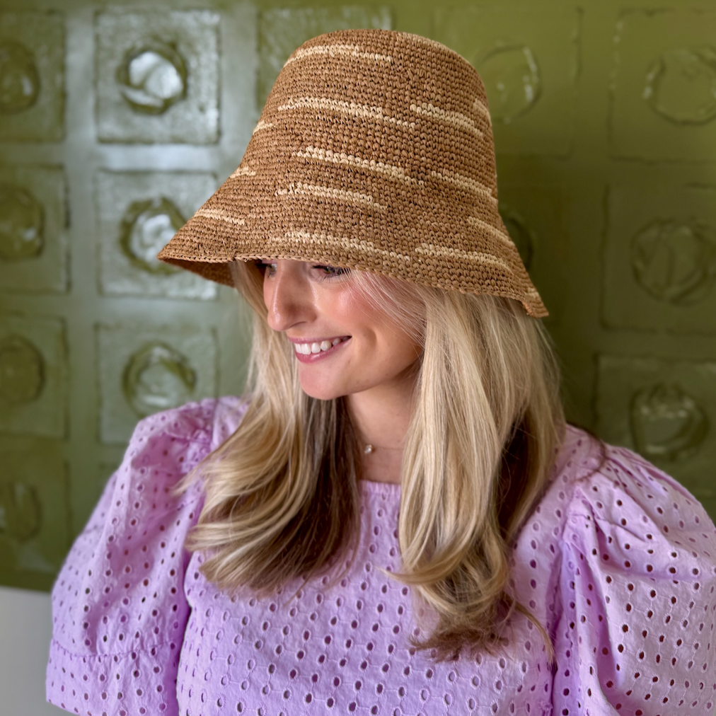 Crochet Bucket Straw Hat with Zebra Stripes (More colors)