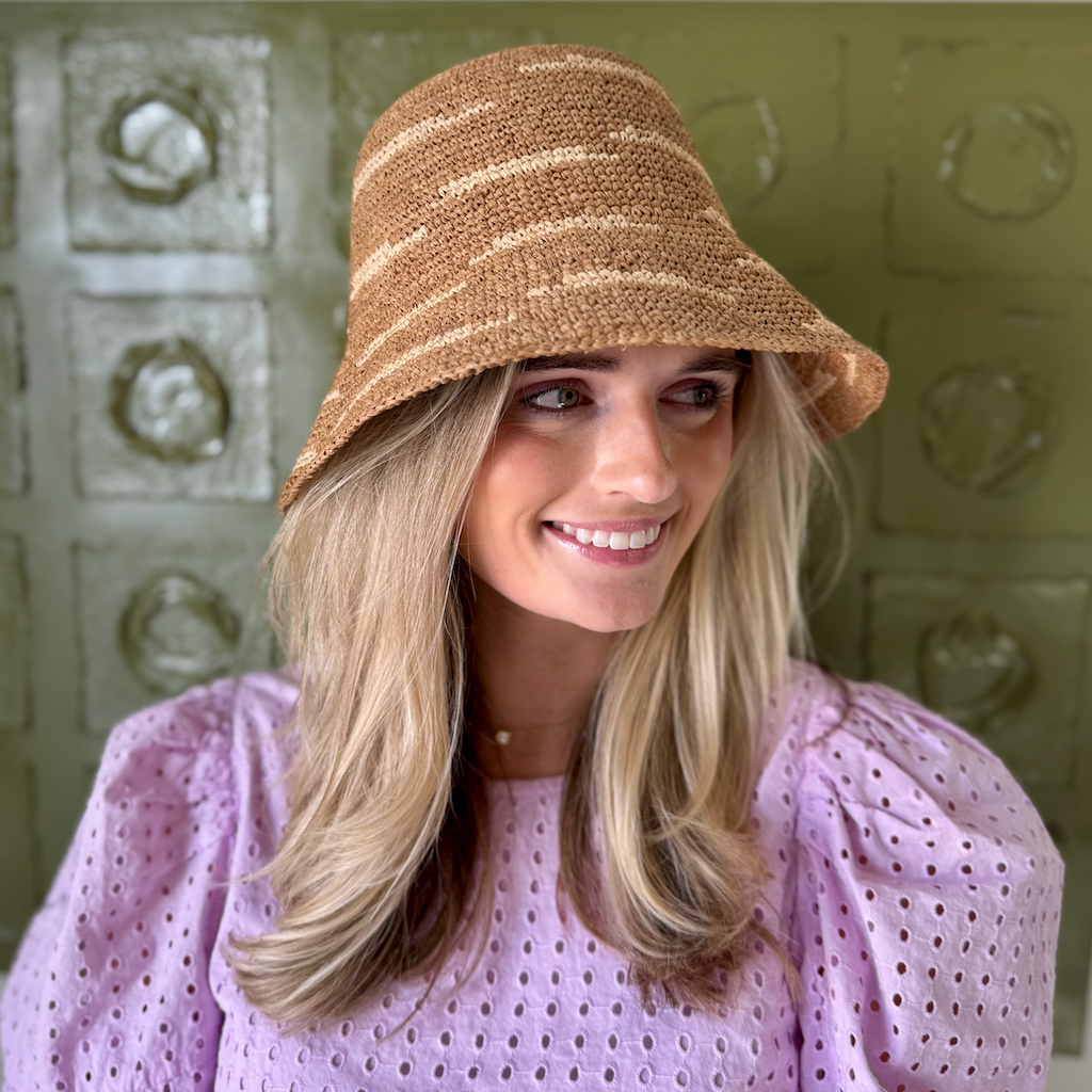 Crochet Bucket Straw Hat with Zebra Stripes (More colors)