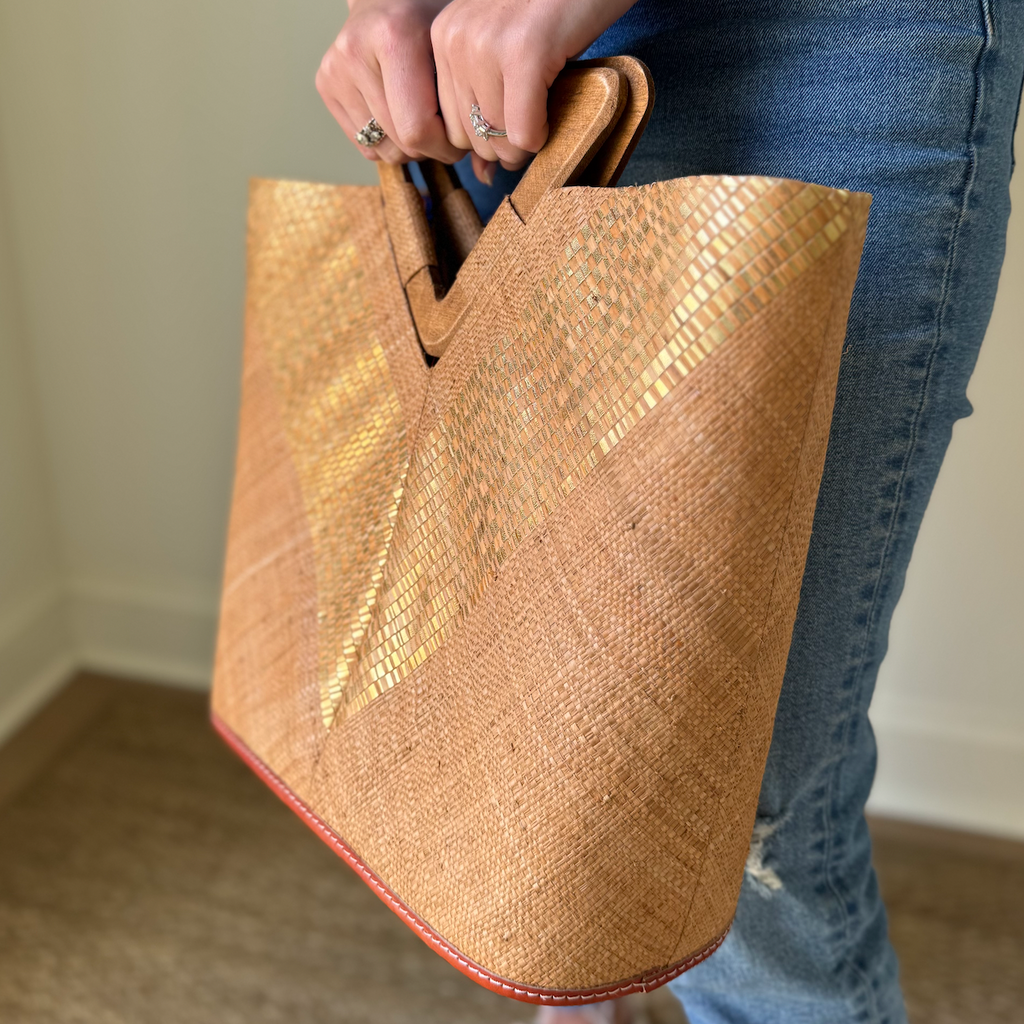 Zuki Wynwood Straw Handbag with Metallic Detailing