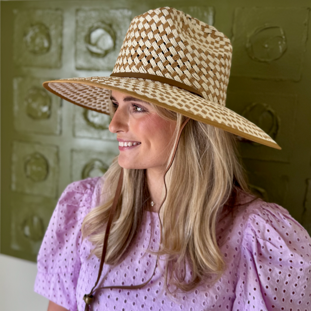 Brown + White Safari Hat with Chin Strap