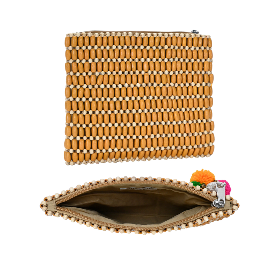 Beaded Pom Pom Tassel Clutch