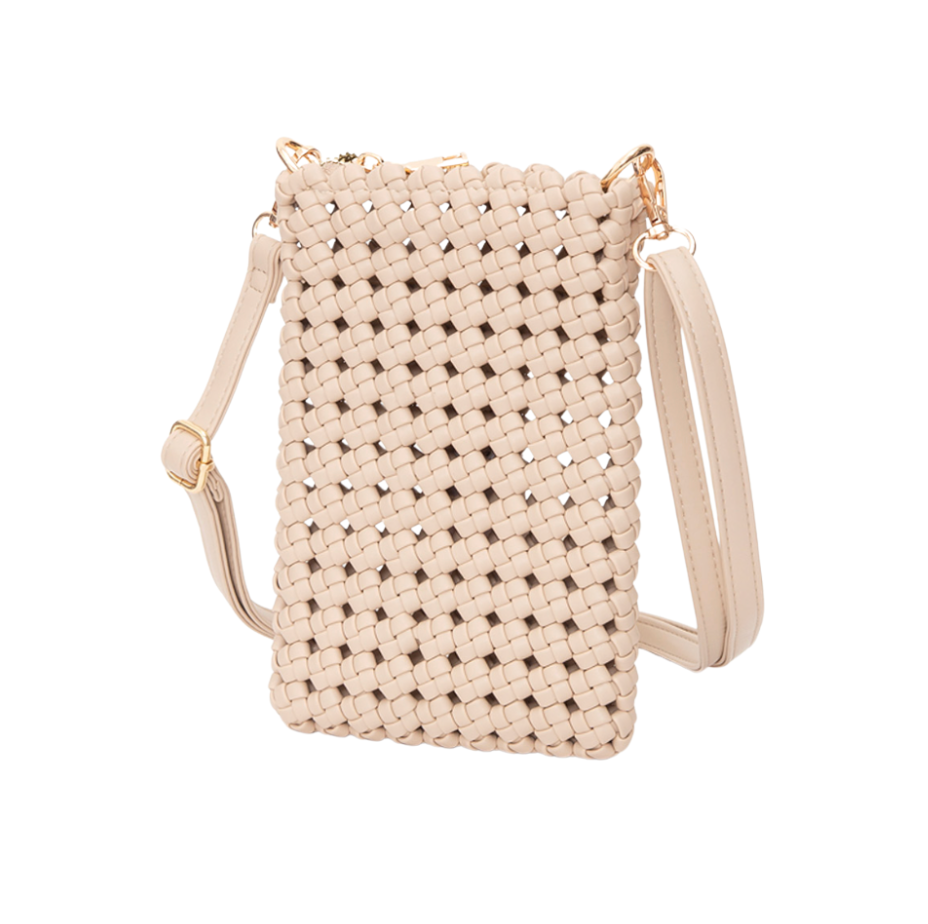 Faux Leather Woven Small Crossbody Bag