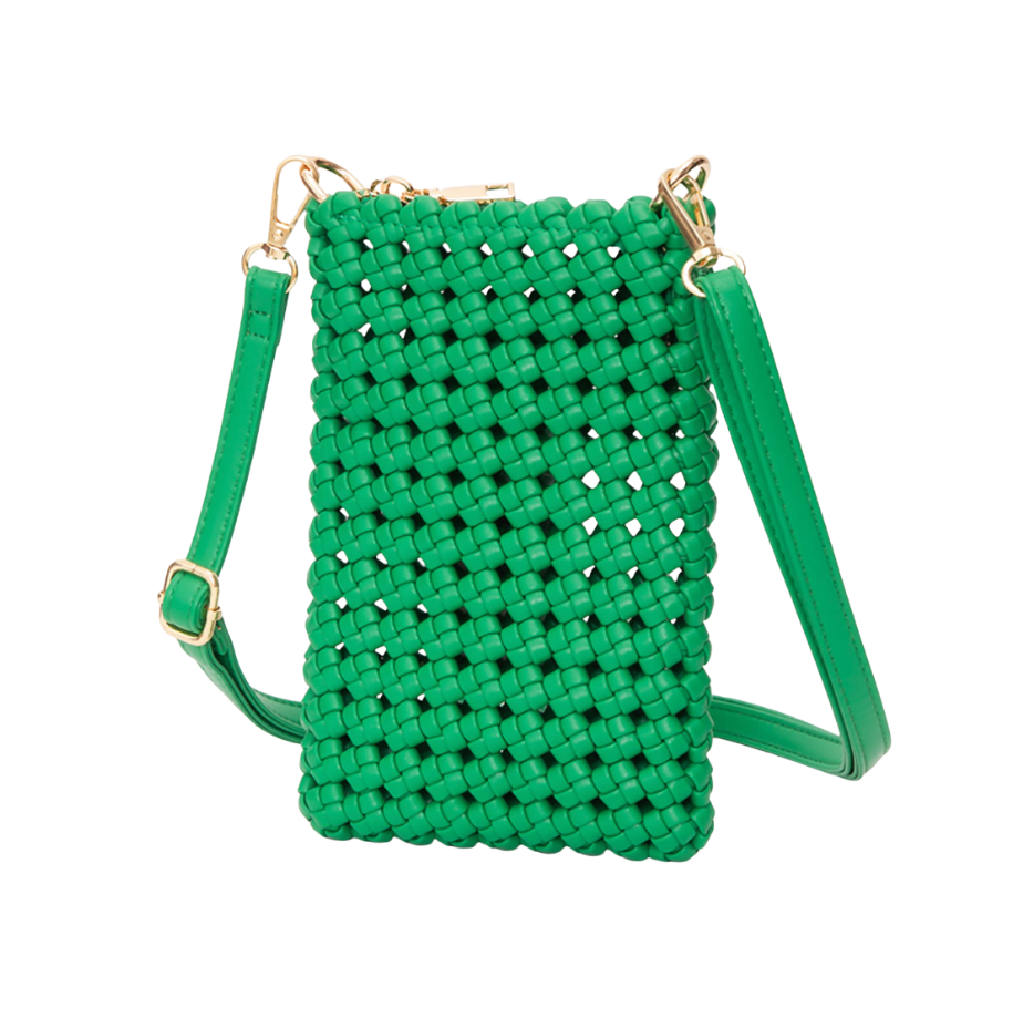 Faux Leather Woven Small Crossbody Bag