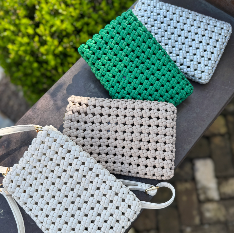 Faux Leather Woven Small Crossbody Bag