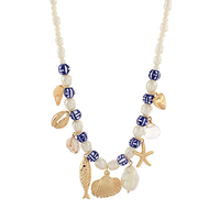 Sealife Multi Charm Pearl & Ceramic Necklace