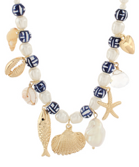 Sealife Multi Charm Pearl & Ceramic Necklace