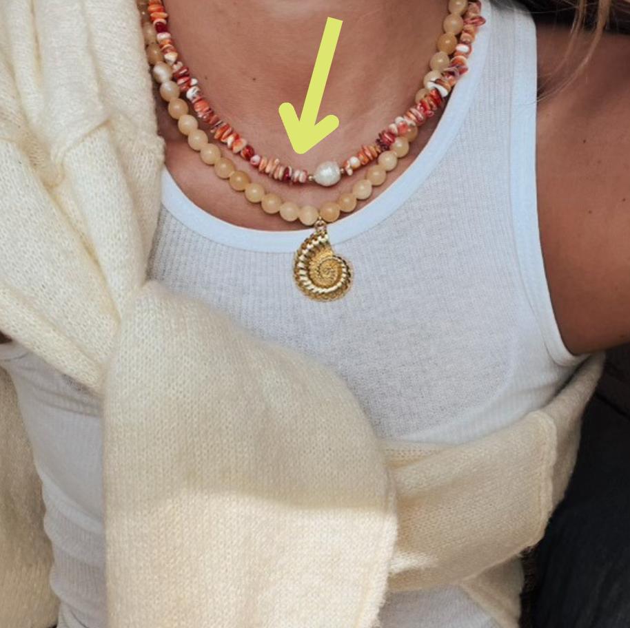 Gemstone Beaded Necklace with Orange Accents