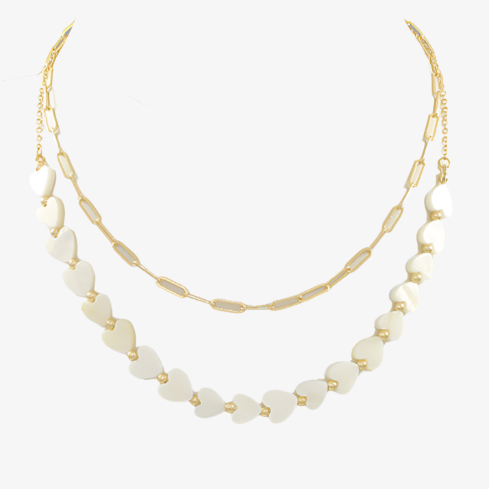 2 Layered Heart Bead & Chain Necklace