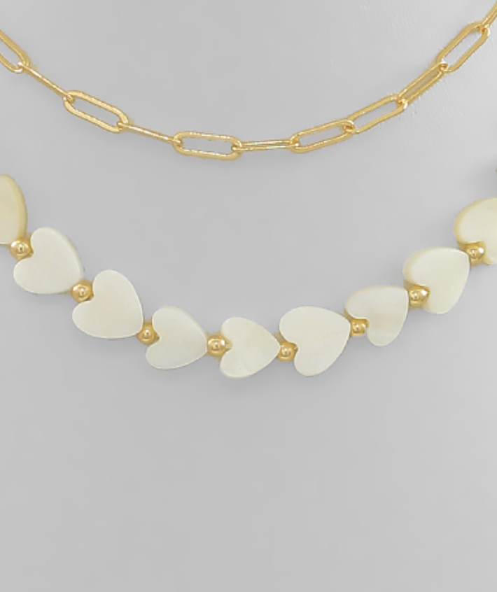 2 Layered Heart Bead & Chain Necklace