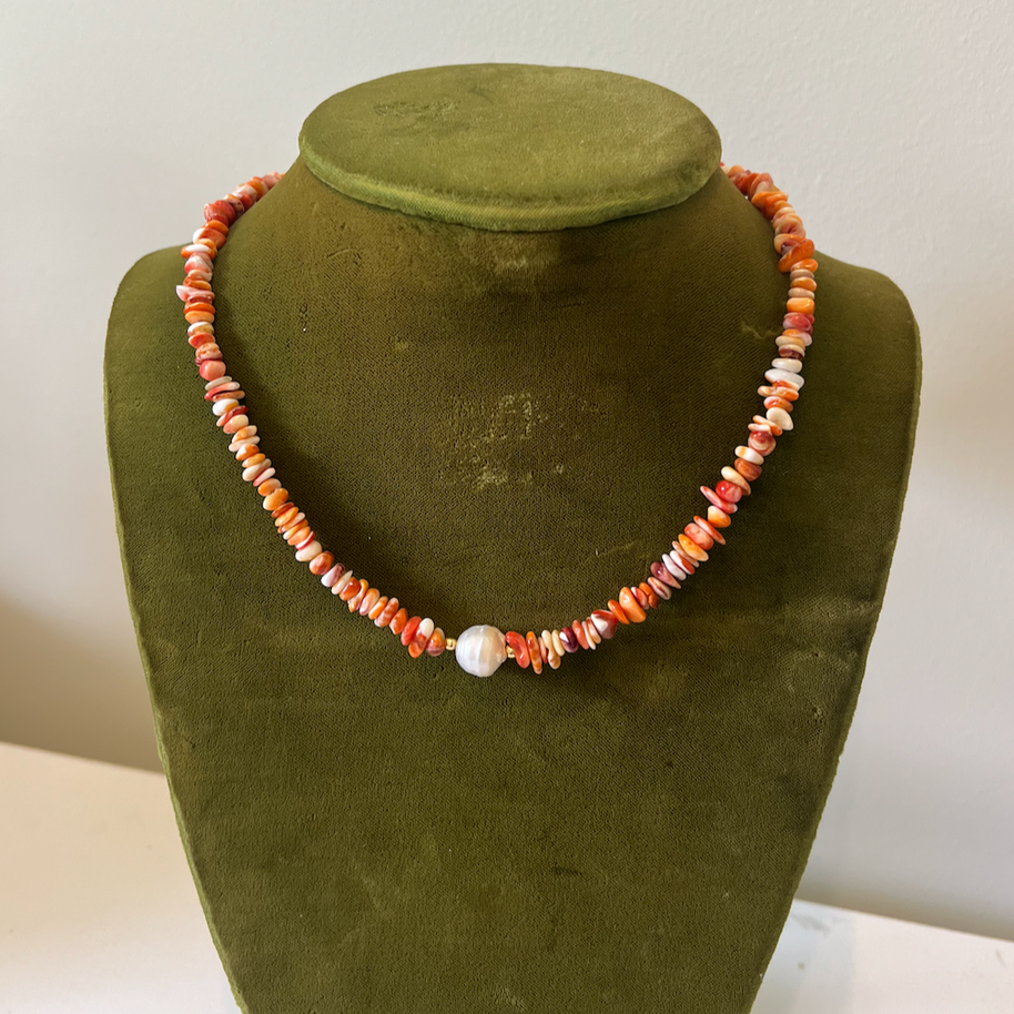 Gemstone Beaded Necklace with Orange Accents