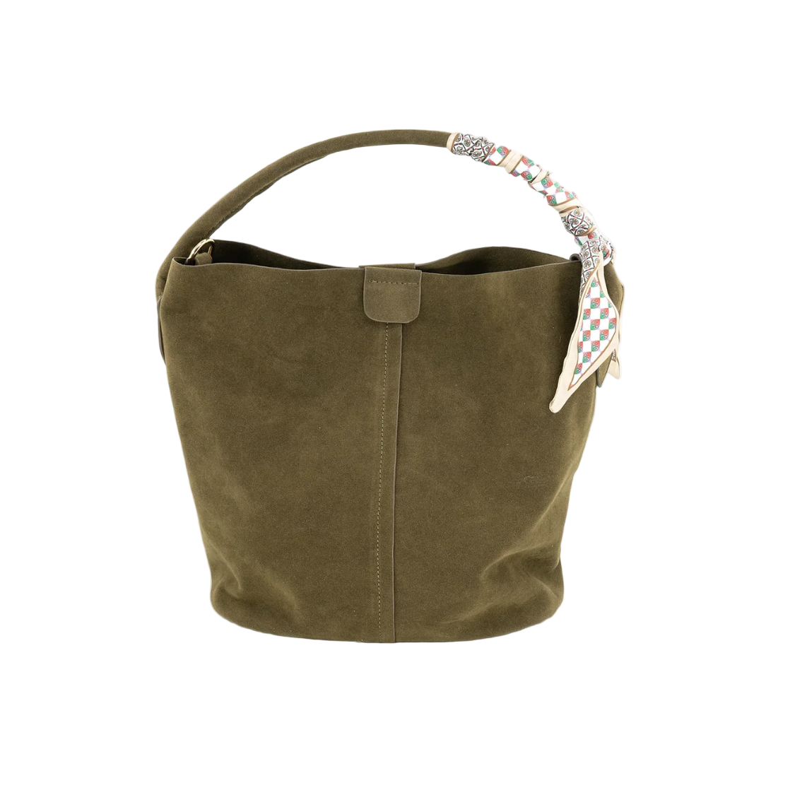 Olive Faux Suede Bag with Scarf